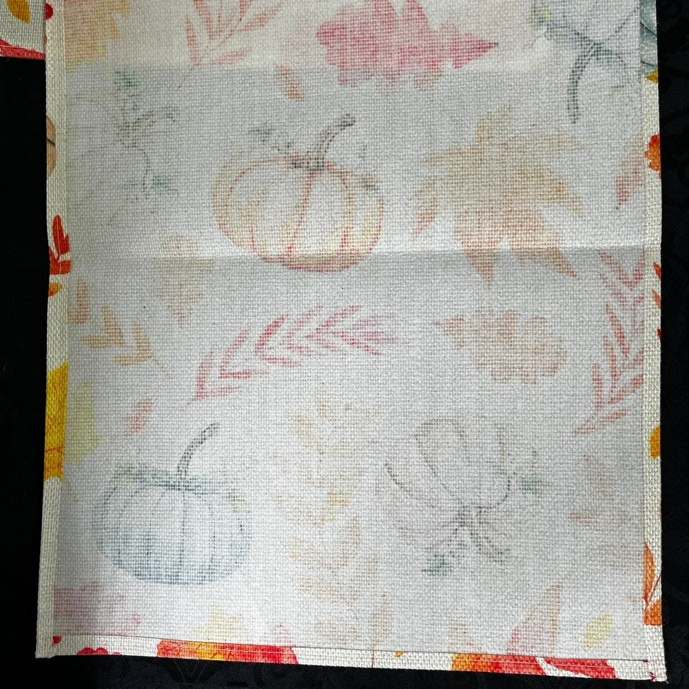 Autumn Pumpkin Leaf Table Runner Fall Harvest Thanksgiving Burlap Style 13x72 in